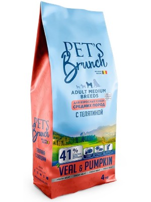 Корм сухой для собак средних пород с телятиной Pet’s Brunch (4кг)