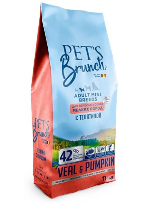 Корм сухой для собак мелких пород с телятиной Pet’s Brunch (11кг)