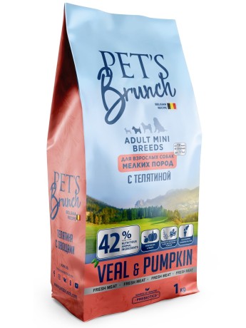 Корм сухой для собак мелких пород с телятиной Pet’s Brunch (1кг)