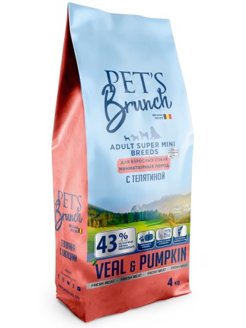 Корм сухой для собак миниатюрных с телятиной Pet’s Brunch (4кг)