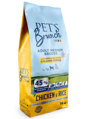 Корм сухой для собак средних пород с курицей Pet’s Brunch (14кг)