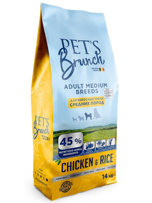 Корм сухой для собак средних пород с курицей Pet’s Brunch (14кг)